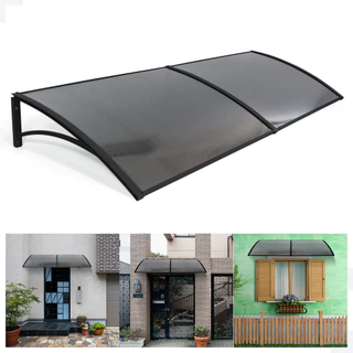 Toldo Policarbonato Versátil com Mão Francesa 1.5mx0.50m - Preto com Fumê Para Janelas, Portas, Lojas - Cobertura Para Chuva Modular