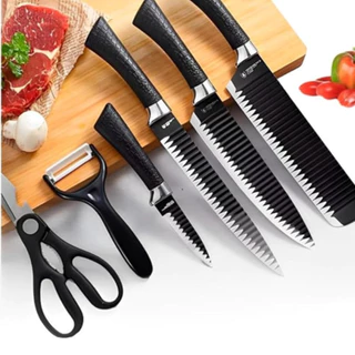 PRETO - 6 Peças - Conjunto Jogo de Facas do Chef Master Profissional