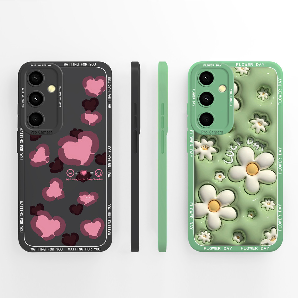Caixa Para samsung galaxy a35 5G Beautiful Flower Love Heart Square Drop-Resistant Bumper Moda À Prova De Choque a35 Capa Shell
