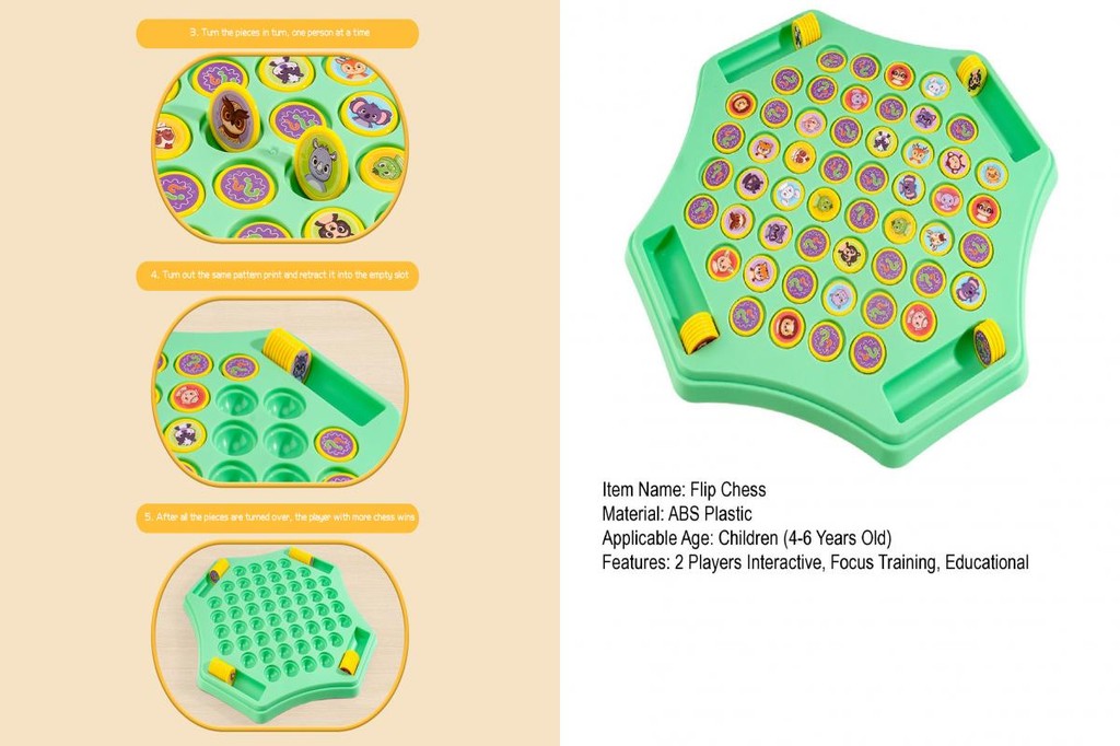 Flipping Chess Board Game Educational Kids Memory Toy Fun Fruit for