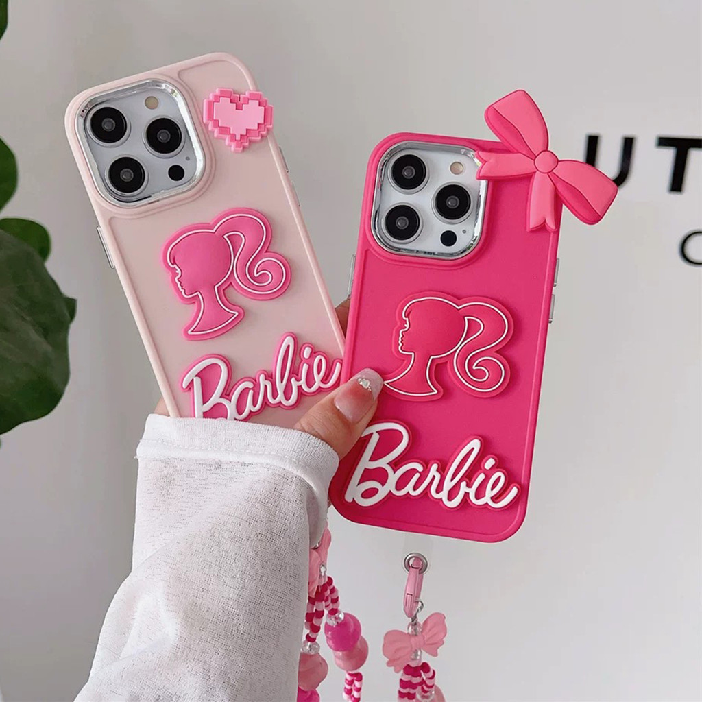 3D Barbie Bow Girl Pulseira Capa De Telefone Para iPhone 16 Pro Max
