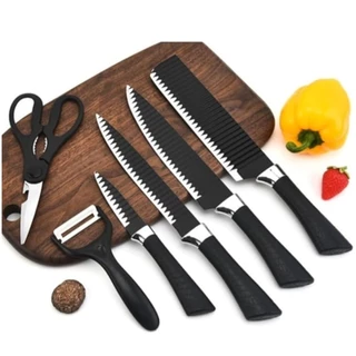 Kit Facas Cozinha Aço Inox 6 Peças – Tesoura e Descascador Incluso - Corte Preciso e Praticidade