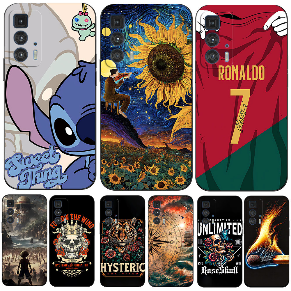Capa Para Telefone Motorola Edge 20 Pro 5G De Silicone Macia Moto Edge20Pro Protetora Tpu Preta Cristiano Ronaldo Stitch Music Painting