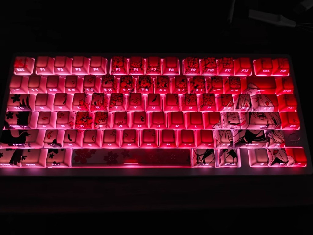 Sakura Raven Keycap Perfil Cereja 130 Chaves PBT Sublimação De