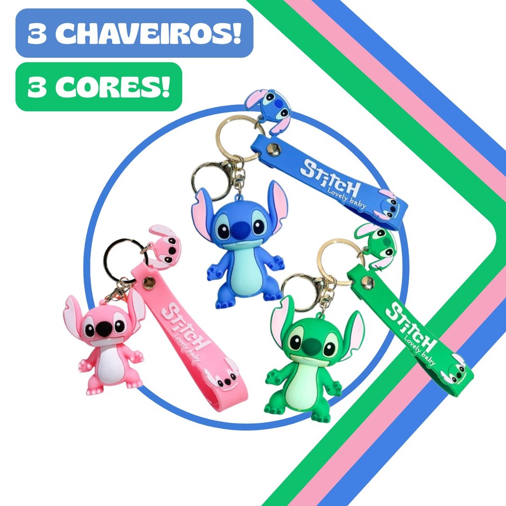 Kit com 3 Chaveiros Coloridos (Verde, Azul e Rosa) – Emborrachados ...