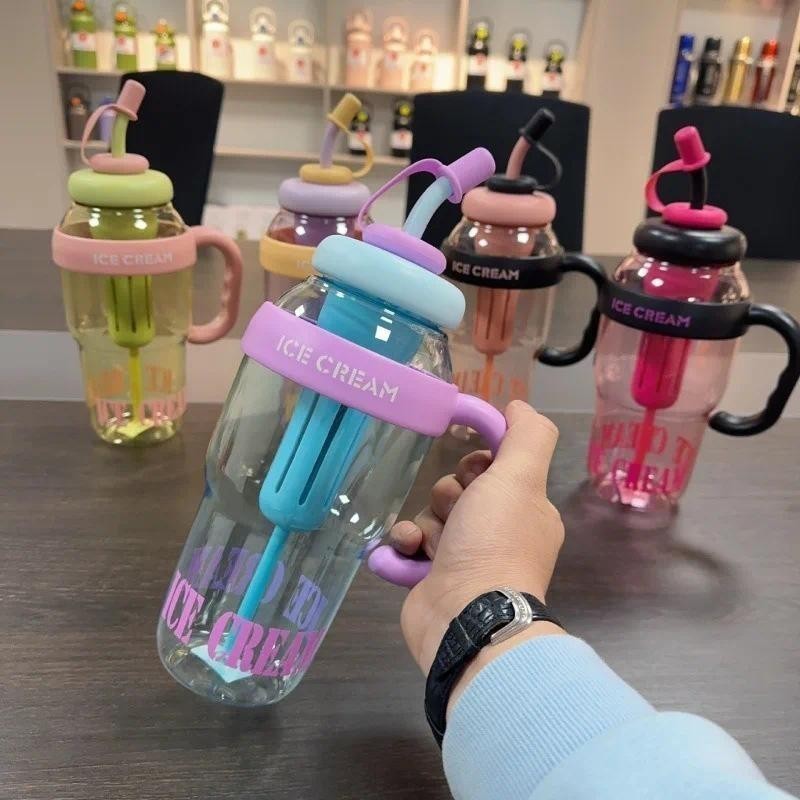 Copo Plástico De Verão De Alta Aparência Chá Lácteo Lucky Belly Cup Fofo De Vento Frasco De Água Com Palha
