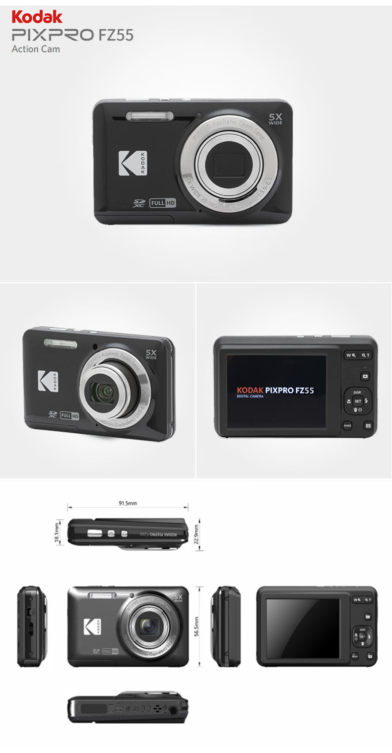 KODAK PIXPRO FZ55RD 16MP Câmera Digital 5X Zoom Óptico 28mm Grande