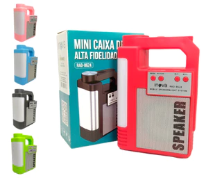 Caixa de som Bluetooth LED 6W RAD-8624 (***DISPONÍVEL SOMENTE 15 VERMELHO E 03 VERDE)