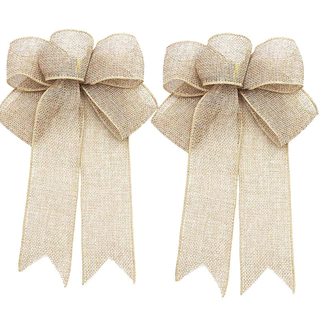 ((2 Unidades/pacote) 24cm fita arco árvore de natal guirlanda decoração laço de linho DIY festa artesanato decoração