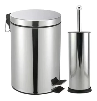 Lixeira Inox 5 litros + Pedal + Escova Sanitária c/ Suporte