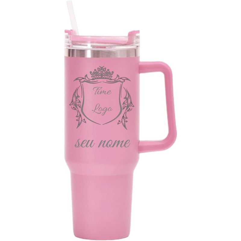 Copo Termico Com Tampa e Canudo Personalizado Rosa | Shopee Brasil