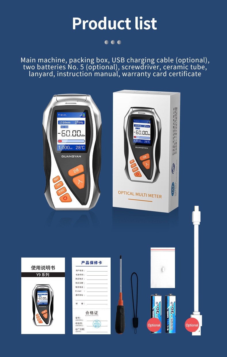 ZOERAX Y9 5 Em 1 RJ45 Medidor De Potência Óptica Localizador Visual De ...