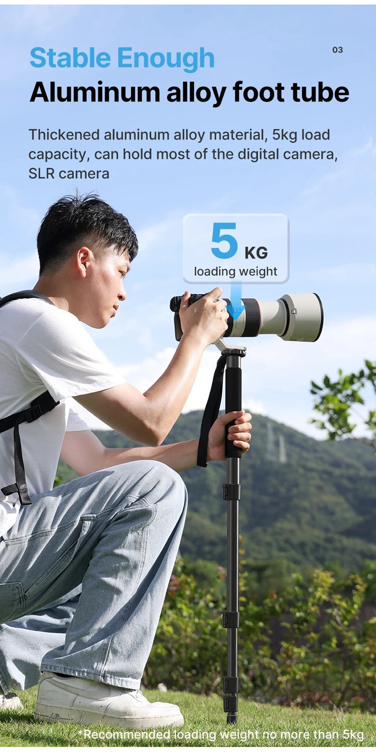 Ulanzi TB12 Monopé Câmera Extensível Tripé Carga 5kg 155cm/61 Telefone ...