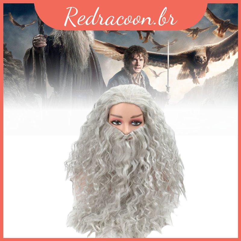Conjunto De Peruca E Barba Gandalf Cinza Wizard Para Cosplay De Halloween Com Cabelo Longo Ondulado