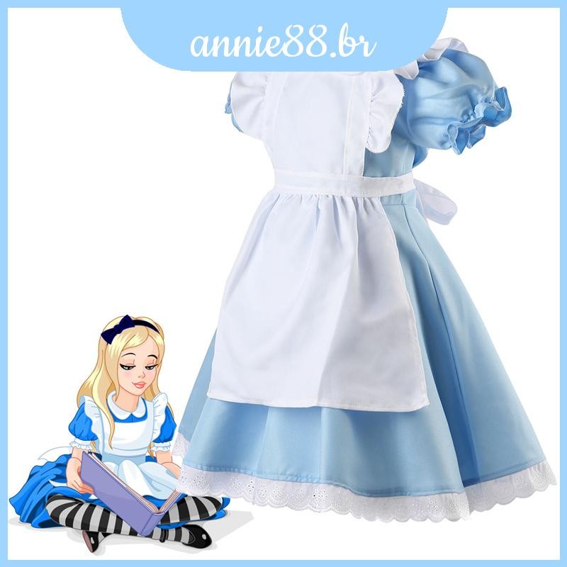 Alice Ador Vel Terno De Cosplay No Pa S Das Maravilhas Em Azul E Branco Com Design Completo Do