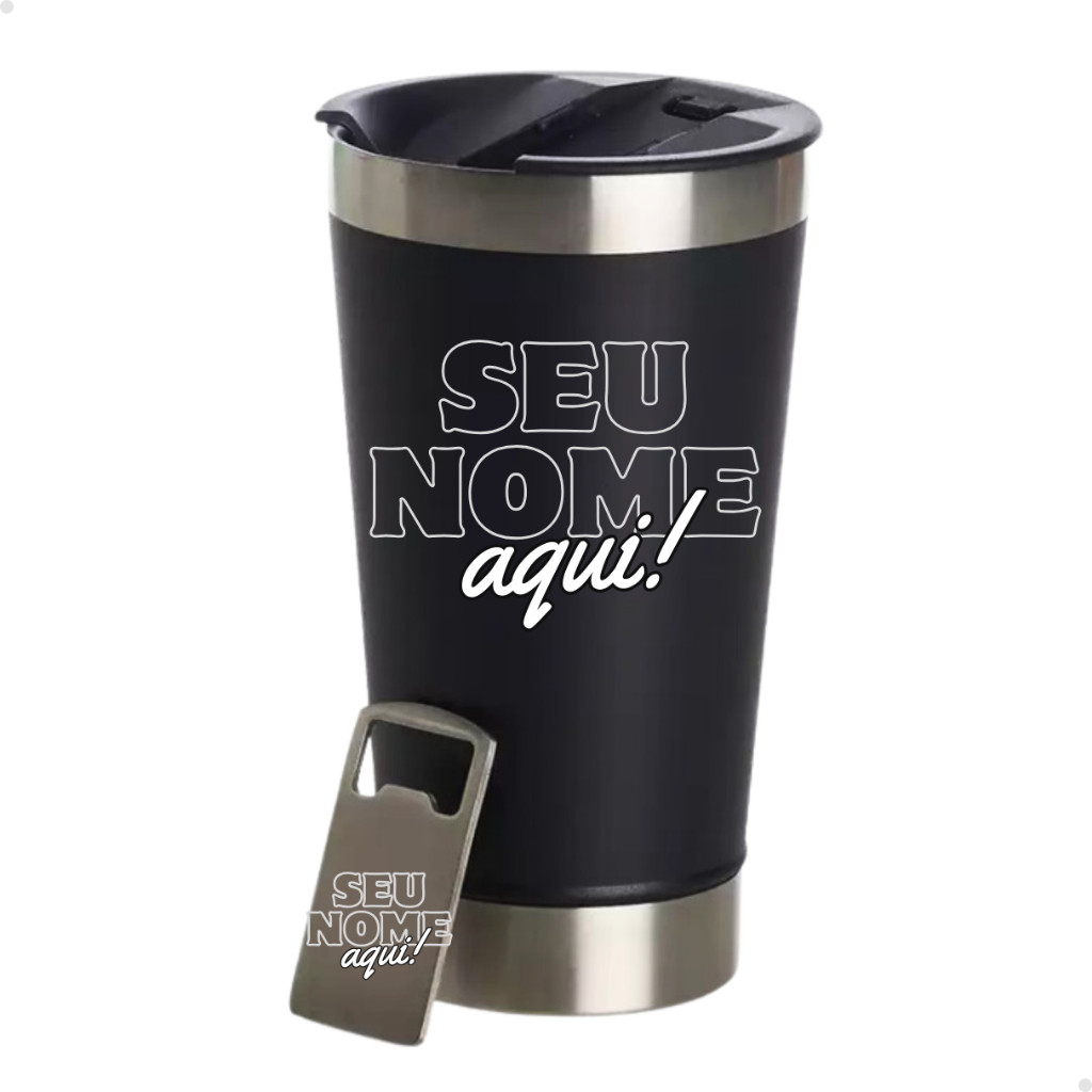 Copo Térmico Inox com Tampa e Abridor 473ml - PERSONALIZADO