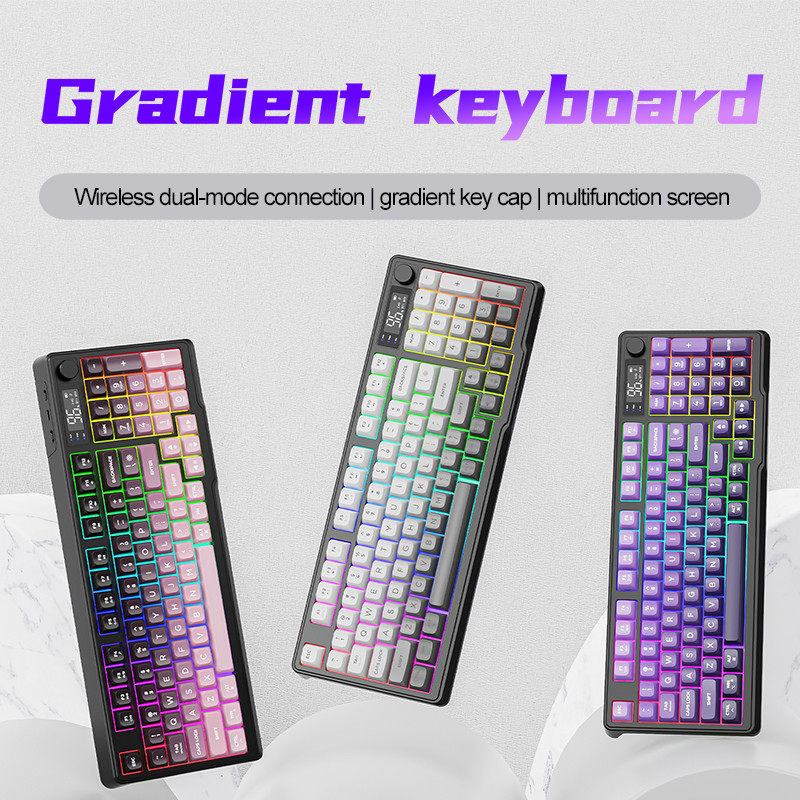 Teclado Para Jogos Sem Fio FREEWOLF M96-Modo Duplo Bluetooth/2.4G ...