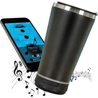 420ML Copo térmico inox com tampa abridor e caixa de som com bluetooth Led