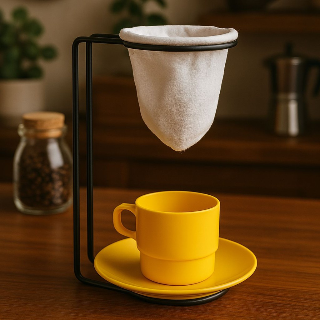 Mini coador de café com xícara amarela | Shopee Brasil