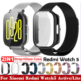 Pulseira Milanesa + Capa De Vidro Para Redmi Watch 5 Active Lite De Aço Inoxidável 22mm Laço Magnético E