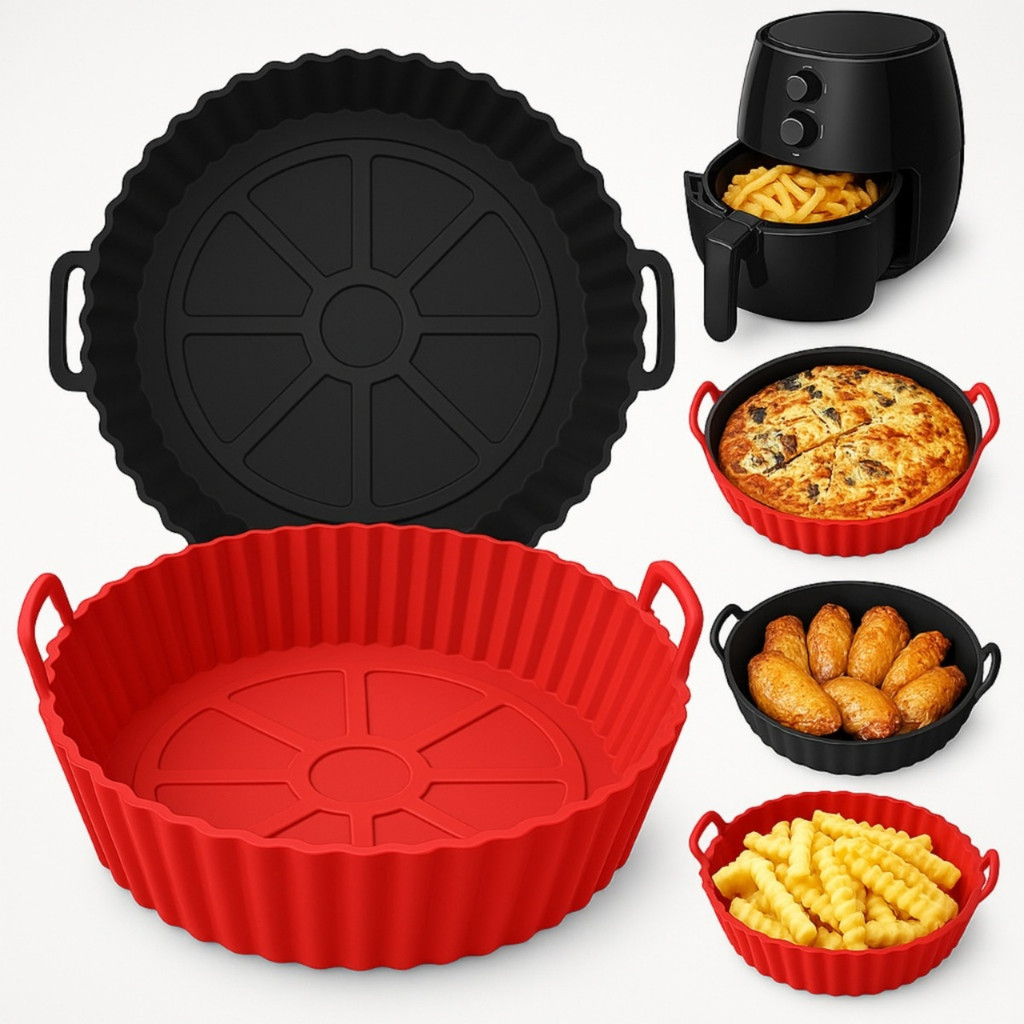 Kit Forma De Silicone Air Fryer Forno Fritadeira Assadeira Reutilizável Antiaderente Flexível Leo Store BR