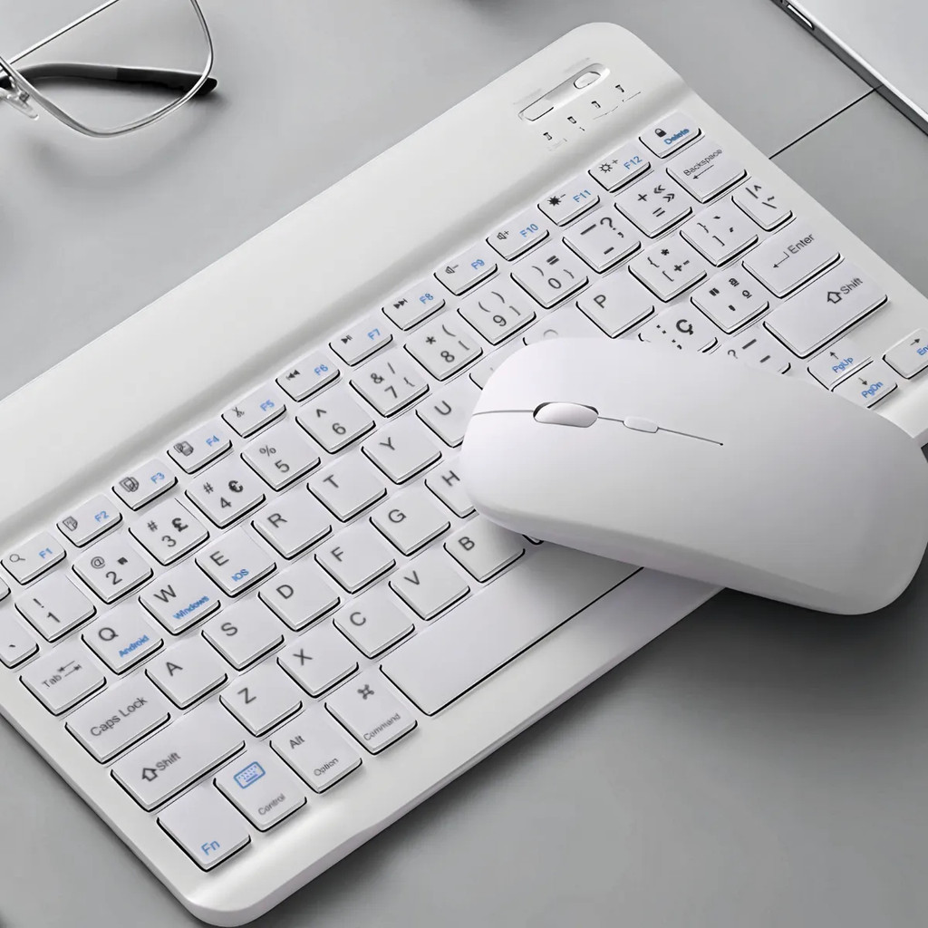 TECLADO SEM FIO, Bluetooth, Recarregável + Mouse - COR BRANCO | Shopee ...