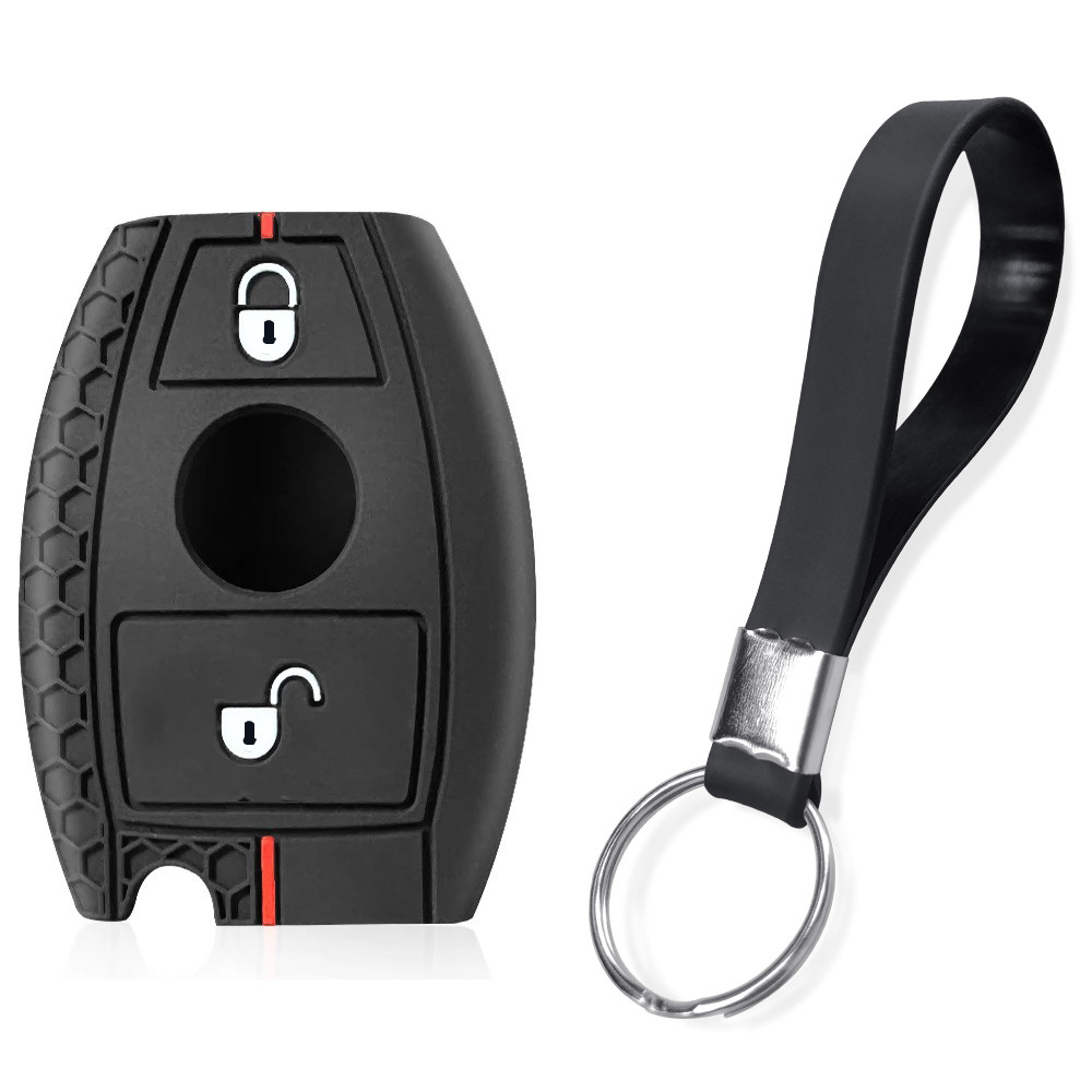 HIBEYO Custodia Per Chiave Smart Mercedes Benz - Guscio In PC+TPU E Fibra Carbonio, Sottile 0,2mm, Per W203 W204 W212 Classe C E S, Rosso - 3