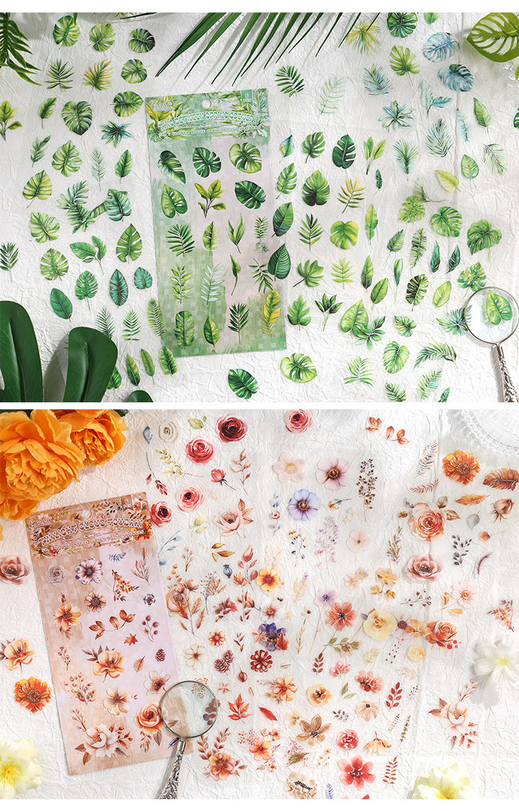 Journamm 6 Folhas Vintage Flores PET Adesivo Pacote Planta Tema DIY ...