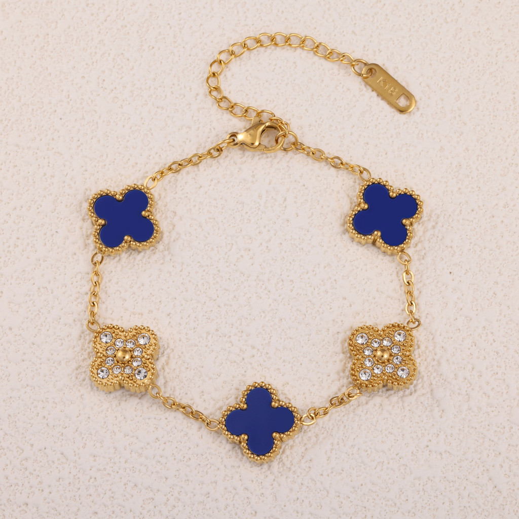 Pulseira de trevo de quatro folhas de alta versão 18k de ouro duplo ...
