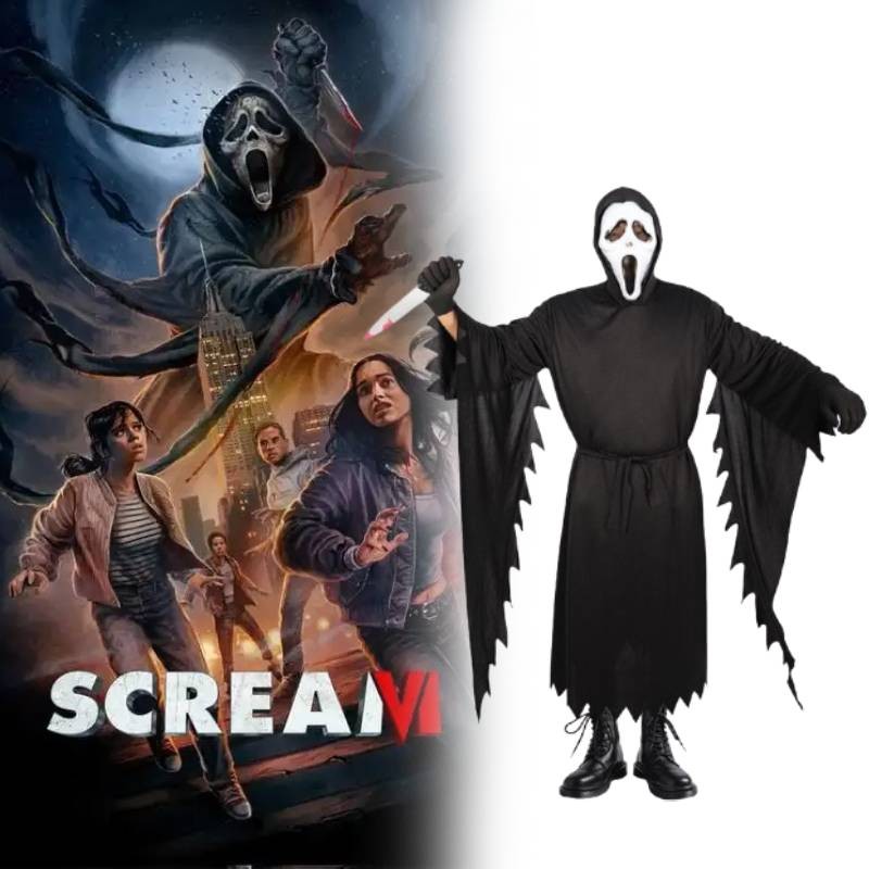 Traje Scream Halloween Set Com Máscara De Manto E Adereço Para Adultos 