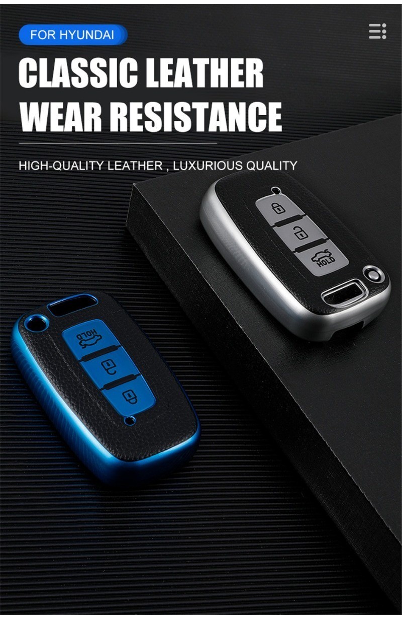 Ontto Custodia Chiave Auto In TPU Per Hyundai | Adatta Per Solaris, I30, Tucson, Kona 2015-2019 | Cover Con Fibra Carbonio E Portachiavi - 4