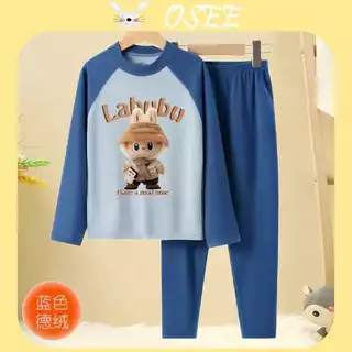 [OUSEE] Conjunto De Veludo Térmico Infantil Labubu , Pijama Para Casa , Quente , Outono Inverno , Gola Redonda , Duas Pe em Oferta na Shopee