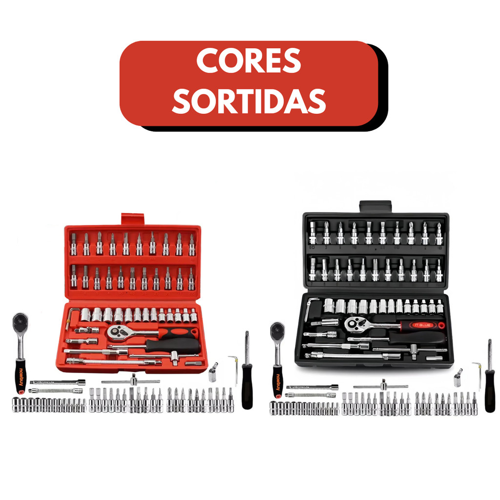 Jogo de Ferramentas com 46 Peças Soquete Aço c/ Maleta uso