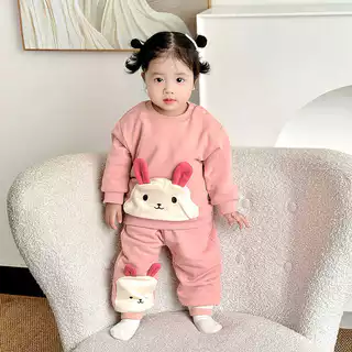 Crianças roupas infantis outono inverno meninas ternos coelho roupas infantis inverno velo feminino bebê de duas peças e em Oferta na Shopee