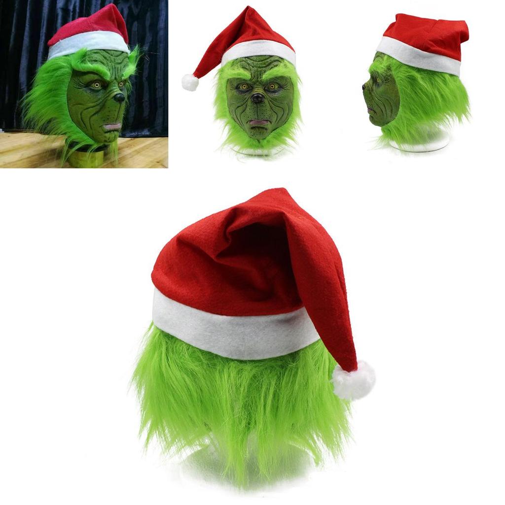 Green Rascal Vibrant Monster The Grinch Mask Com Chapéu De Natal Para ...