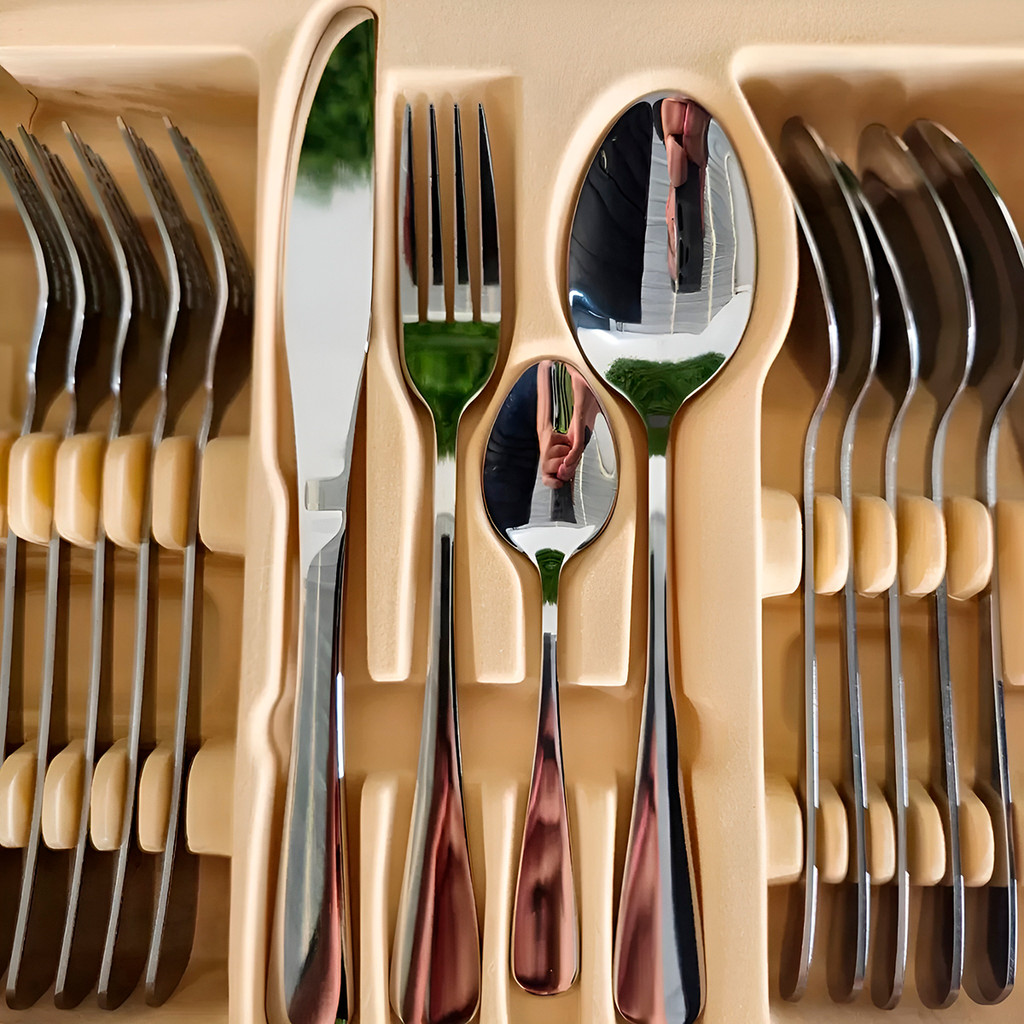 Faqueiro de Aço Inox Conjunto 24 Peças Prateado Liso | Shopee Brasil