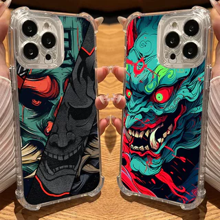 Cultura Japonesa Oni Máscara Samurai Capa De Silicone Transparente Para iPhone 17Air 17 16e 16 15 14 13 12 11 Pro Max Ai