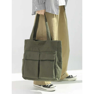 Bolsa Escolar Masculina De Lona De Grande Capacidade , Estilo Coreano , Alça Macia , Fecho Com Zíper , De Lazer