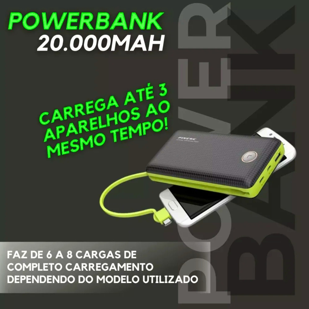 Carregador Portátil Power Bank 20000mAh com 04 Saídas USB / V8
