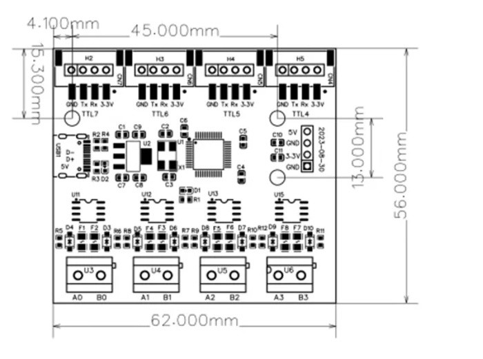 USB Para 4 Porta Serial RS485 De 8 Vias Tipo-C 4 8 485 Multicanal UART ...