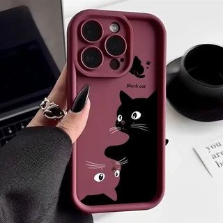 Dois Gatos Bonitos Caso De Telefone Para IPhone 16 17 11 15 12 13 14 Pro Max XR XSMAX X XS 7 Lente Proteção Capa celular