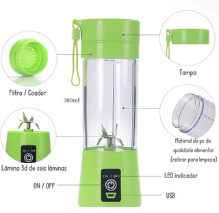 Mini Liquidificador Portátil Recarregável Bivolt - (Cores Sortidas)