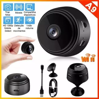 Mini Câmera Espiã Discreta de Segurança Fixa Espiã A9Wifi Full HD com Microfone de Áudio 90° com Suporte de Parede em Oferta na Shopee