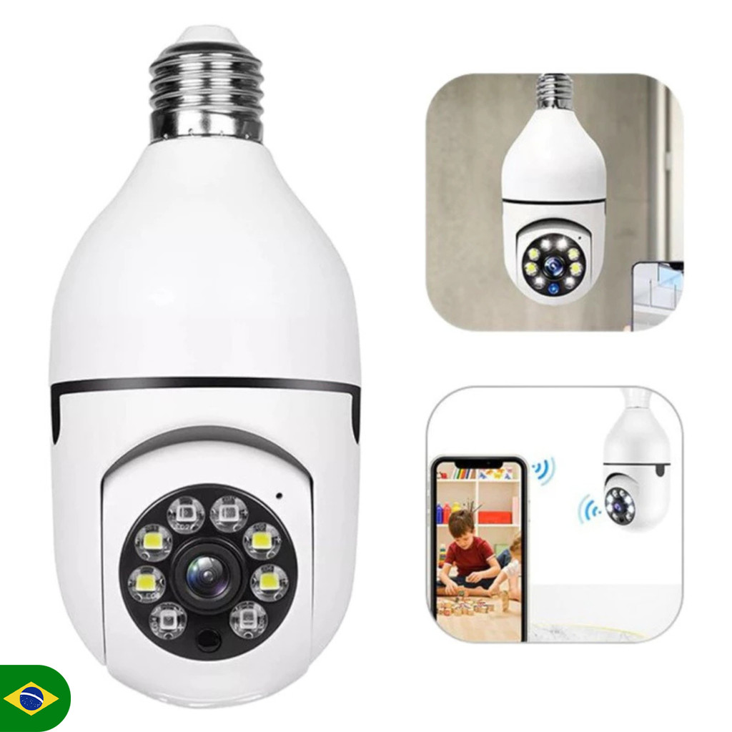 Câmera Lâmpada de Segurança Wi-Fi FullHD 360° Visão Noturna | Shopee Brasil