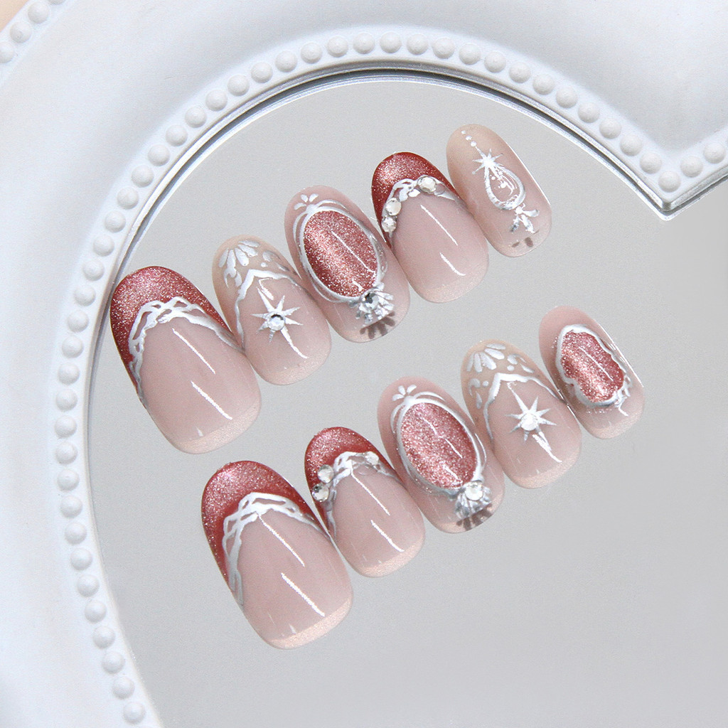10 Pcs Olhos De Gato Press on Nails Unhas Postiças Brilhantes Com ...