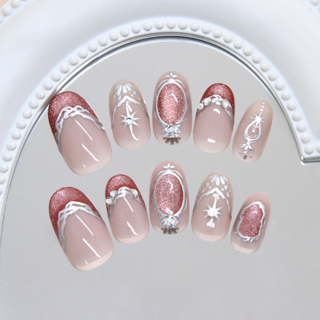 10 Pcs Olhos De Gato Press on Nails Unhas Postiças Brilhantes Com ...