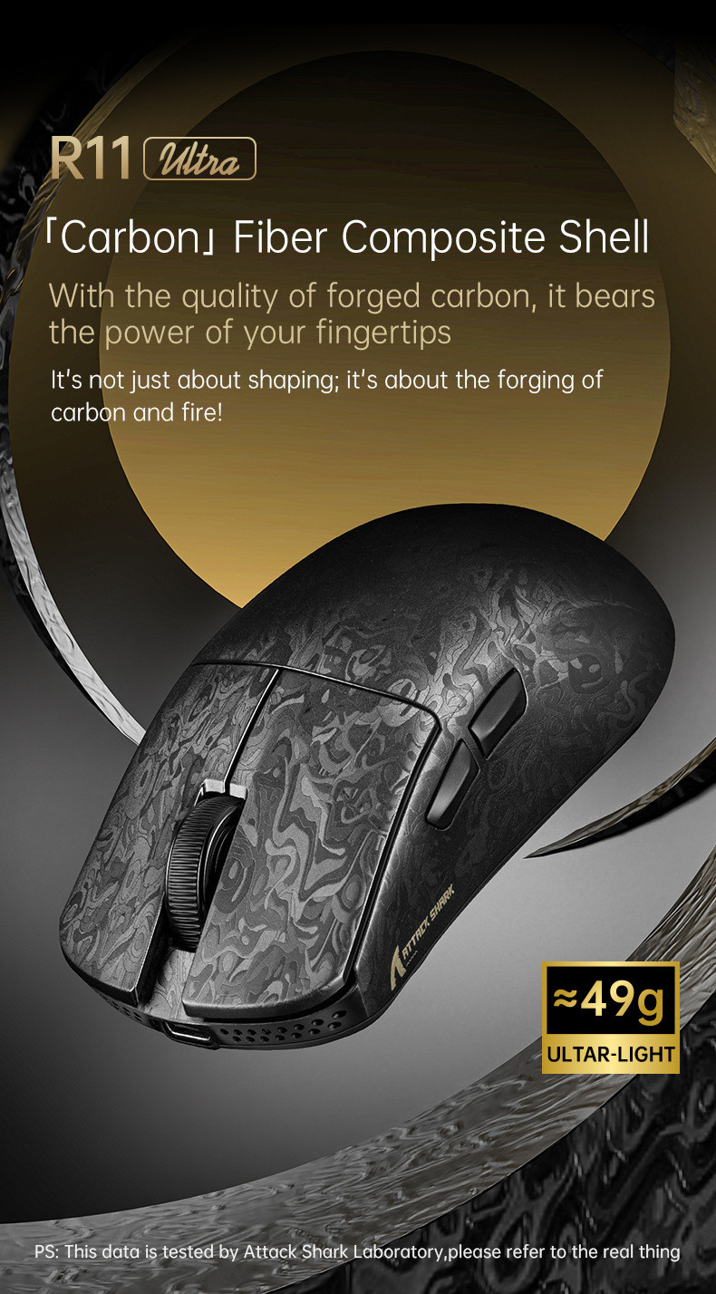 Mouse Sem Fio Attack Shark R11 Ultra Fibra De Carbono 8K PAW3950 Sensor ...