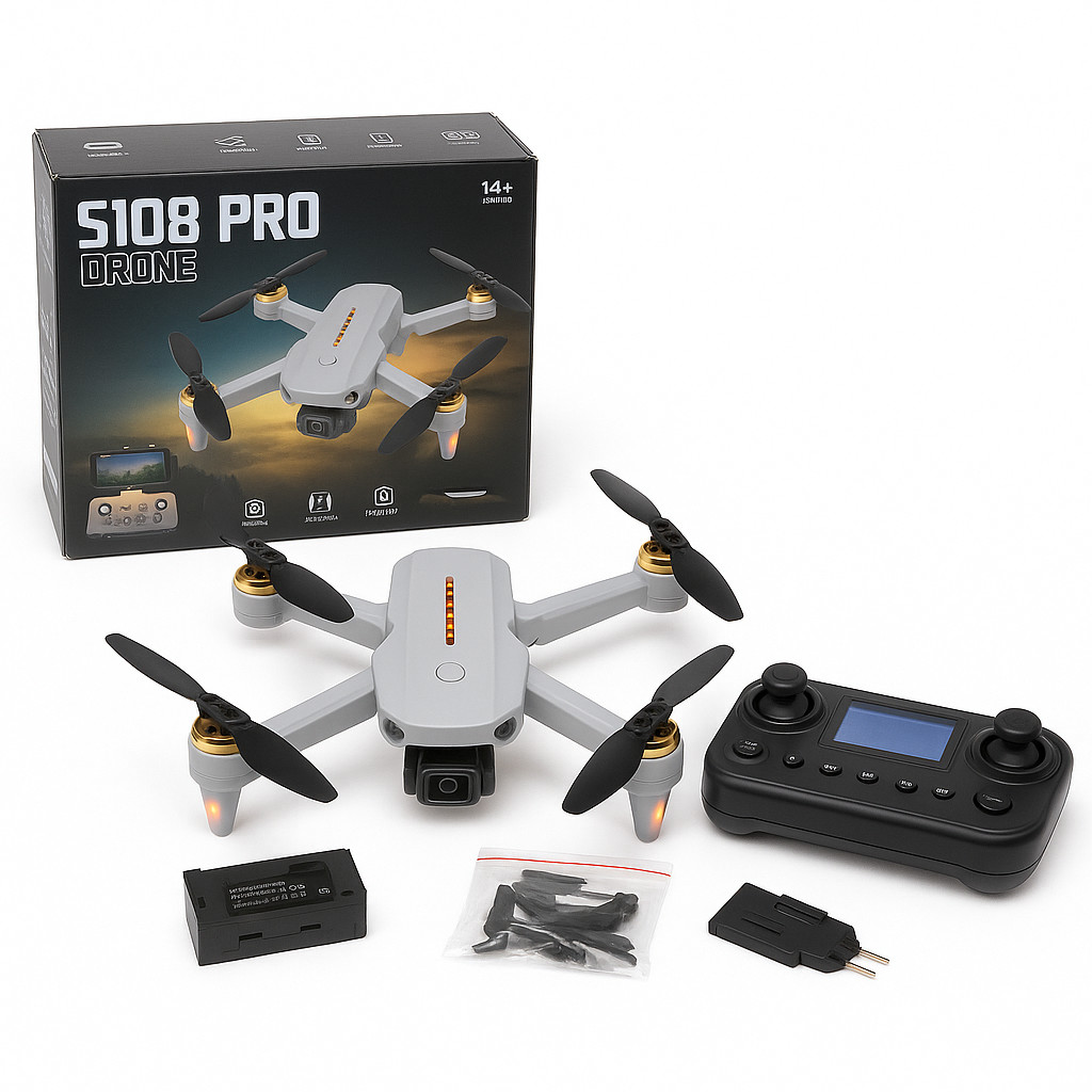 DRONE S108 Pro Cor Cinza - Tela integrada, exibe informações de voo e ...