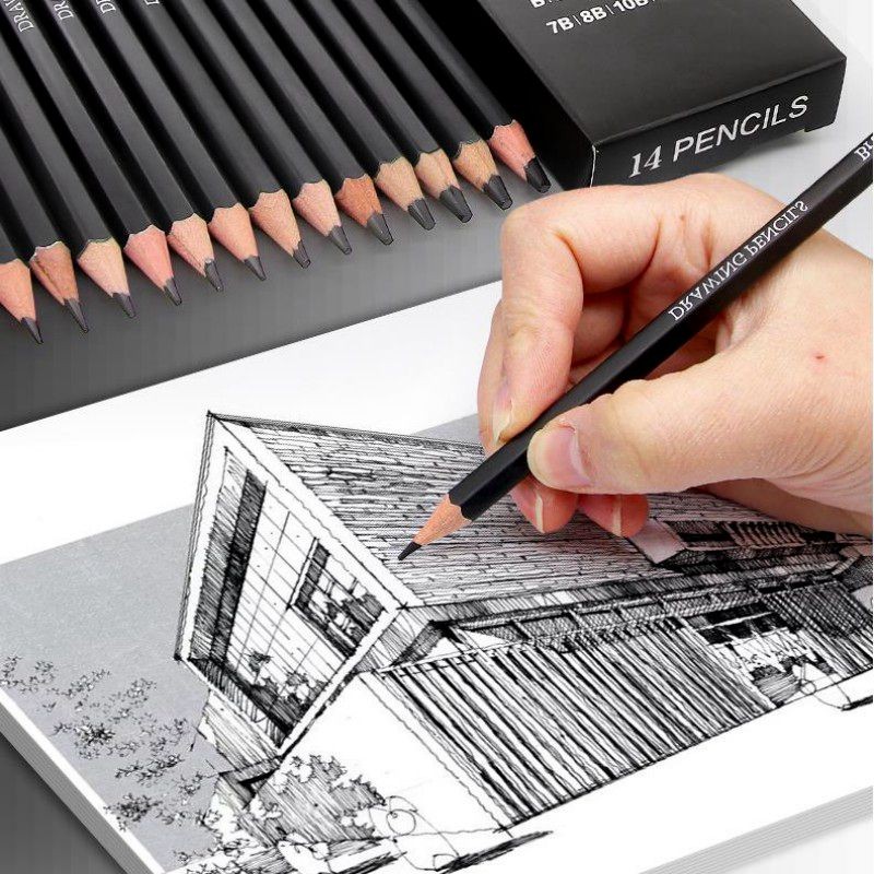 Kit Lápis De Desenho Profissional 14Pcs 4H-14B Grafite Lápis Para ...