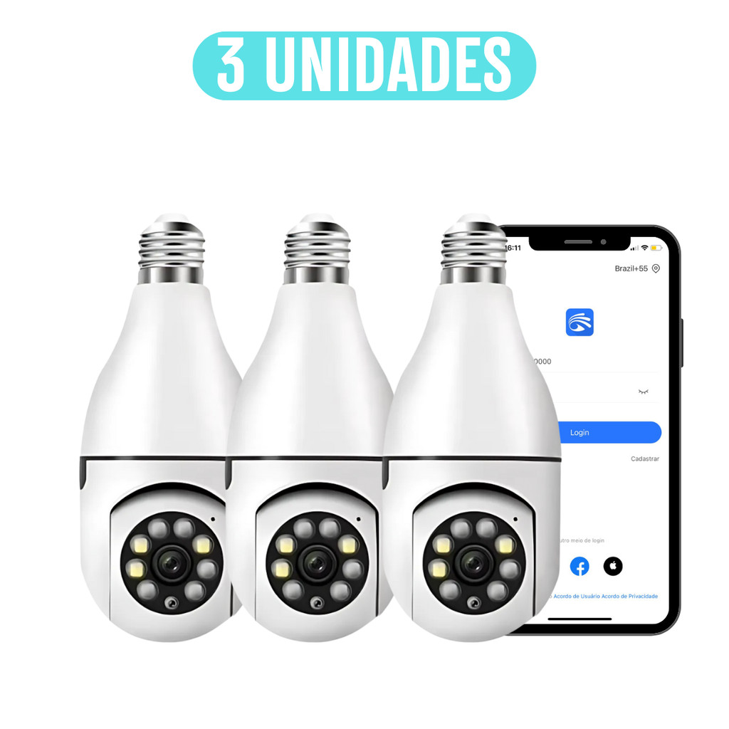 3 UNIDADES - Câmeras Lâmpadas de Segurança Vigilância IP Wi-Fi 360 ...
